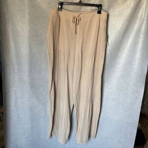 NEW Soft Surroundings Veranda Linen Blend Wide Leg Tiered Palazzo Pants Size L